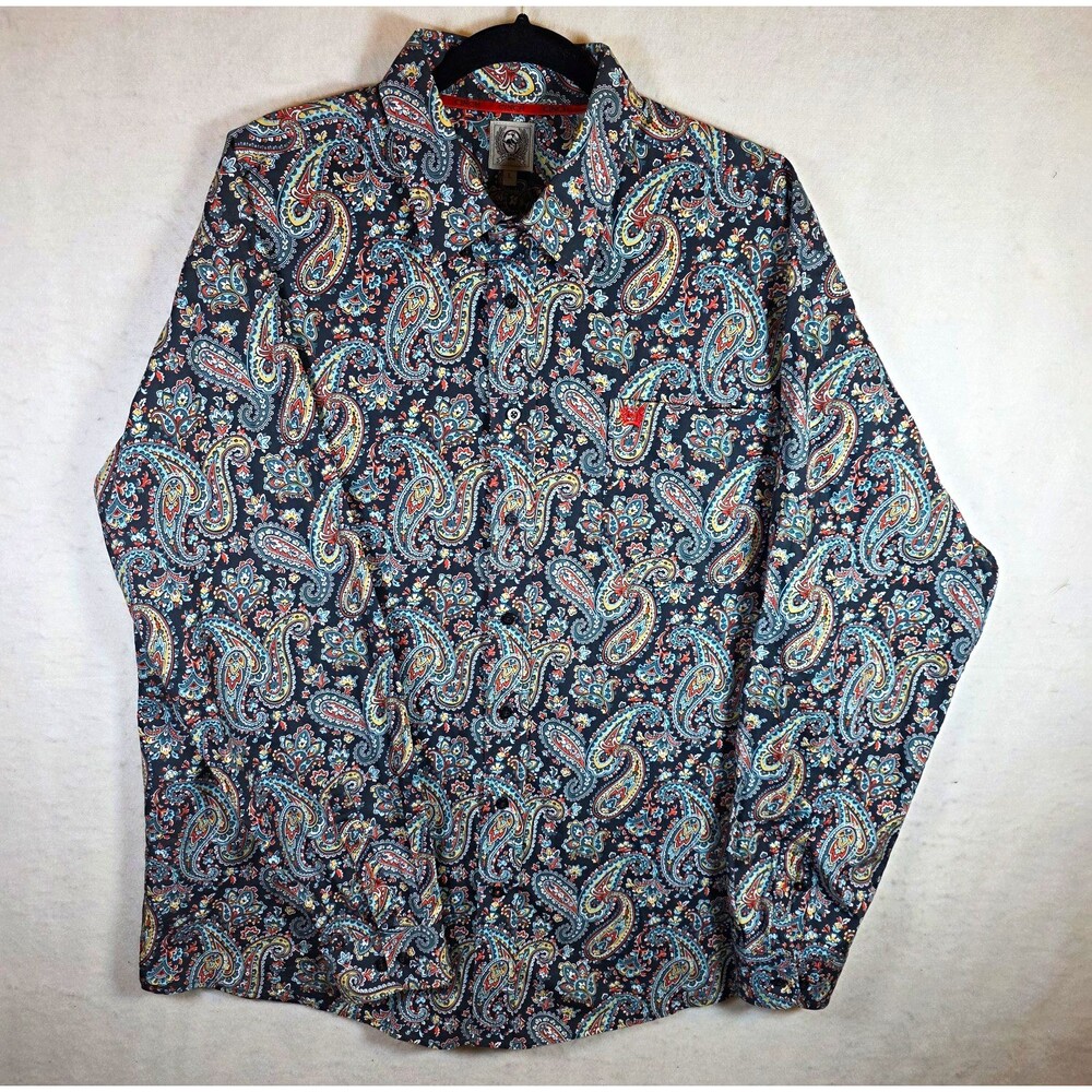 Cinch Men's Black Paisley Woven Cotton Button-Up Long Sleeve Shirt L